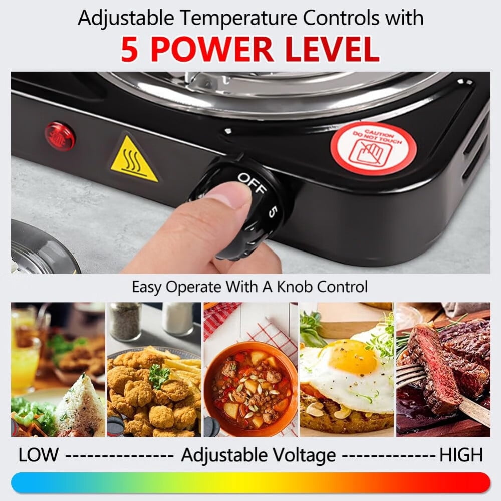 Electric Countertop Burner,Single Stove,1000W Induction Cooktop,Portable Electric Hot Plate,5 Level Adjustable Temperature Control Cooking Ranges for Home Dorm Camping Cooking