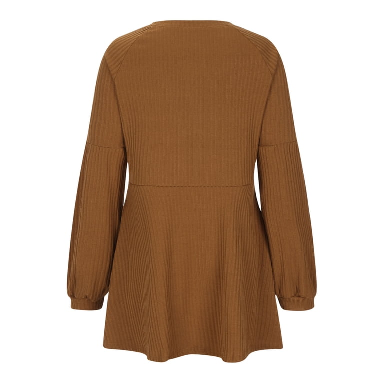 short loose sweater dress Sweater Dress for Women Long Sleeve Crewneck Knit Ribbed Short Dress Solid  Color Casual Loose Fall Dress with Pockets