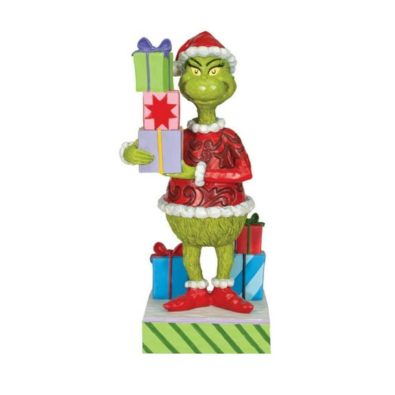 Enesco Grinch by Jim Shore Grinch Holding Presents, Figurine, 8 Inch, Multicolor