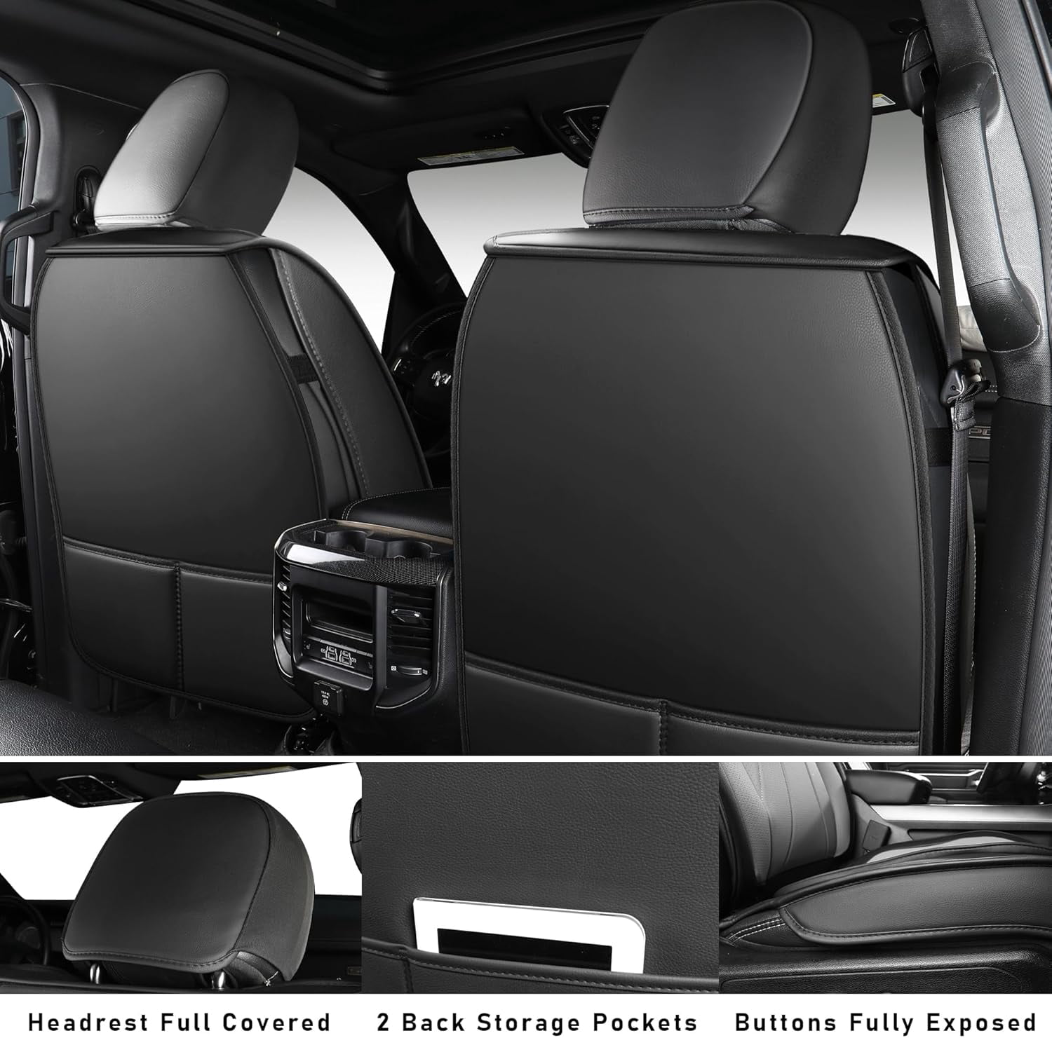 LINGVIDO Waterproof Faux Leather Seat Covers Fit for 2009-2024 Dodge Ram 1500 2500 3500 Seat Cushion Protector Truck Pickup Crew Quad Cab with Split Bench 40/60