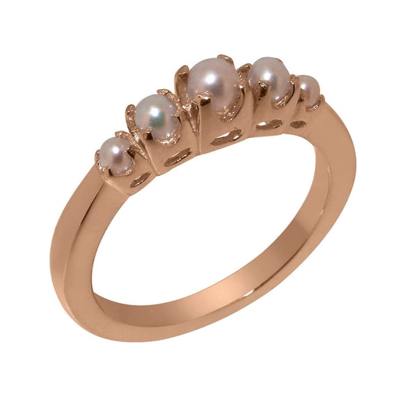 LBG British Made 10k Rose Gold Cultured Pearl Womens band Ring - 33 size options - Size 8