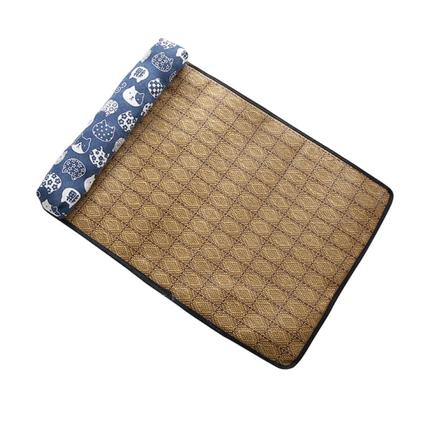 Estera de enfriamiento para mascotas Patrón de dibujos animados de gato lindo Borde fino Estera para dormir para gatos resistente a los arañazos con almohada 55 x 40 Azul oscuro