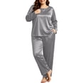 thumbnail image 5 of vdgthytj Plus Size Loungewear Sets for Women Satin Long Sleeve Crewneck Tops Straight Leg Pants Fall Sleepwear 2 Piece Outfits(X-Large,Gray), 5 of 9