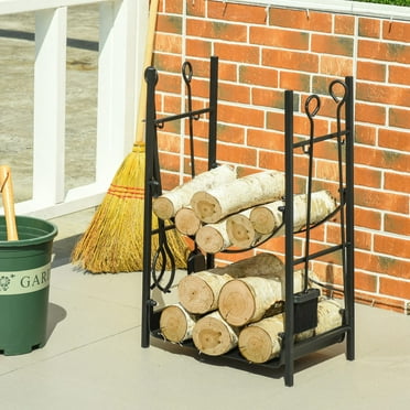 Heavy Duty Firewood Racks Indoor/Outdoor Log Rack with Fireplace Tools, 30 Inches Tall, Black