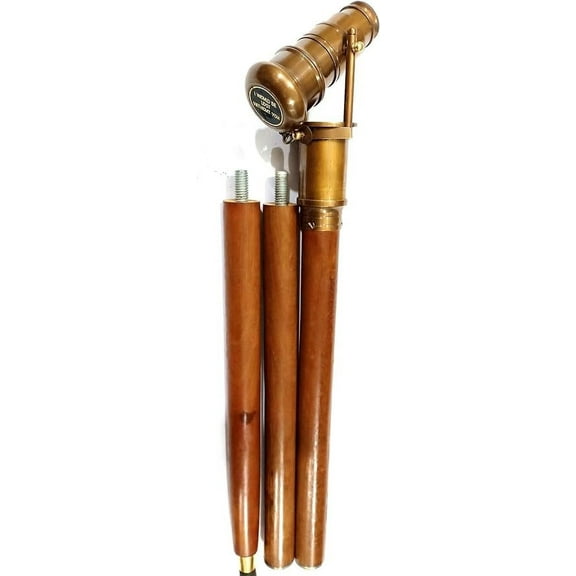Nautical Walking Cane Antique Brass Stick 3 Folding Telescope Stick Brown Wooden Rustic Vintage Home Decor Gifts