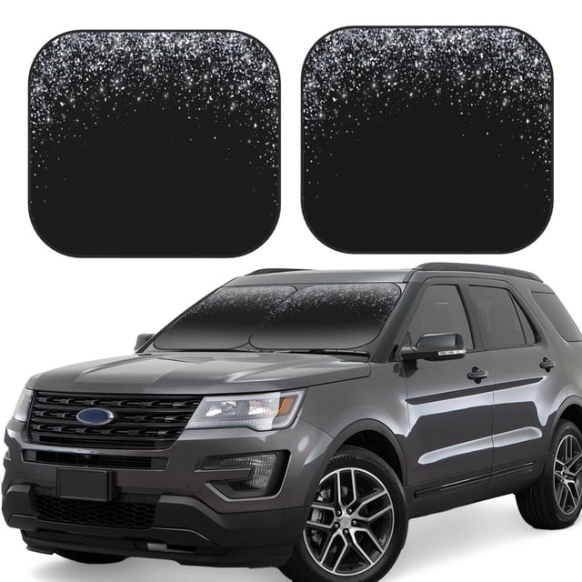 Fotbe Silver Glitter1 Juego de 2 Piezas de Parasoles para Parabrisas | Bloqueador Solar para Auto | Accesorios Plegables para Protección Solar Interior-Medium