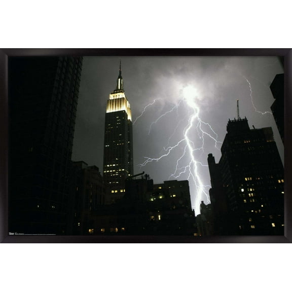 New York City - Lightning Storm Wall Poster, 14.725" x 22.375", Framed