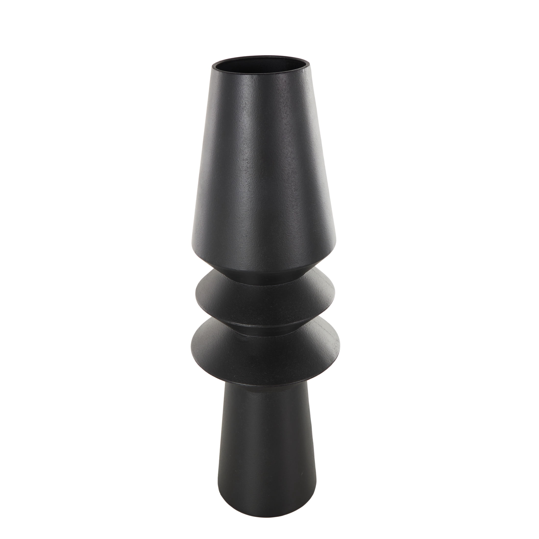 DecMode 24" Art Deco Fluted Black Metal Vase