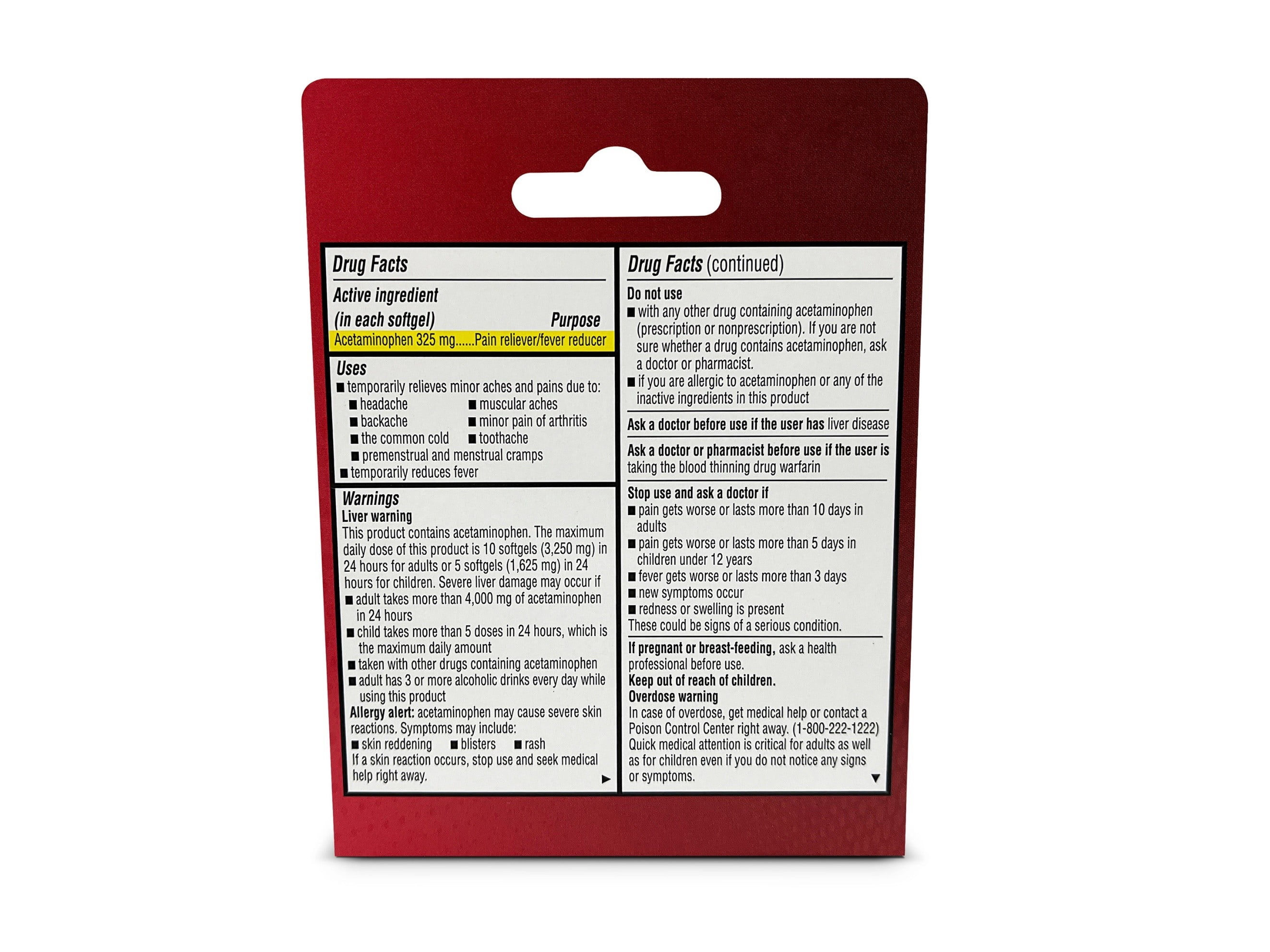 Paracetamol Pain Reliever Softgels, 325mg, 20 Count