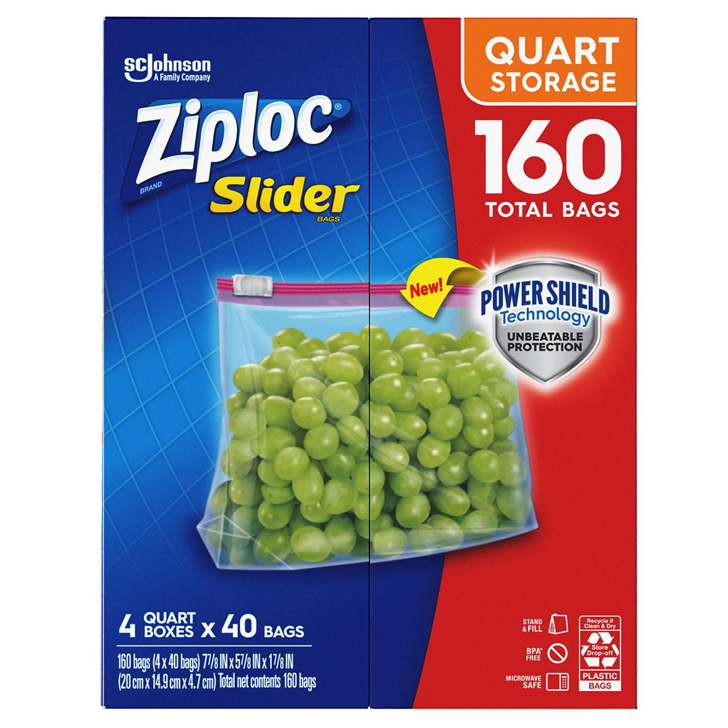 Ziploc Slider Storage Bags, Quart, 76/Carton (316490)