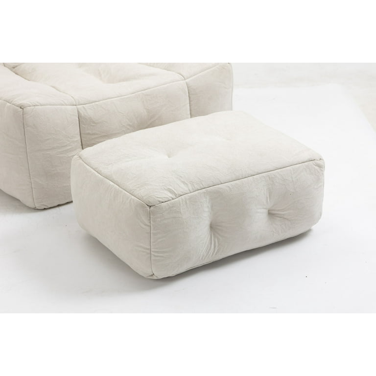 Velvet Bean Bag Chair with Ottoman, Square Puff Chair with High Pressure  Foam and Wide Seat, Single Lazy Sofa Bean Bag Sofa with Foot Stool for  Living Room, Bedroom, White 