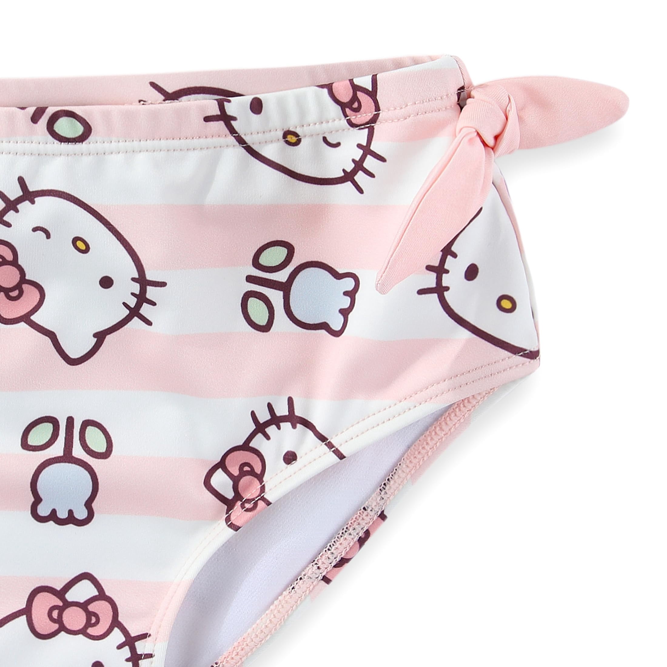 Hello Kitty Sanrio UPF 50+ Long Sleeve Rash Guard and Bikini Bottom Two Piece Swimsuit Set (Girls), Sizes 5-10