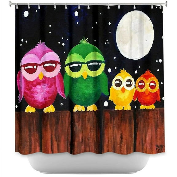 Shower Curtains - DiaNoche Designs - Owls on a Fence Black