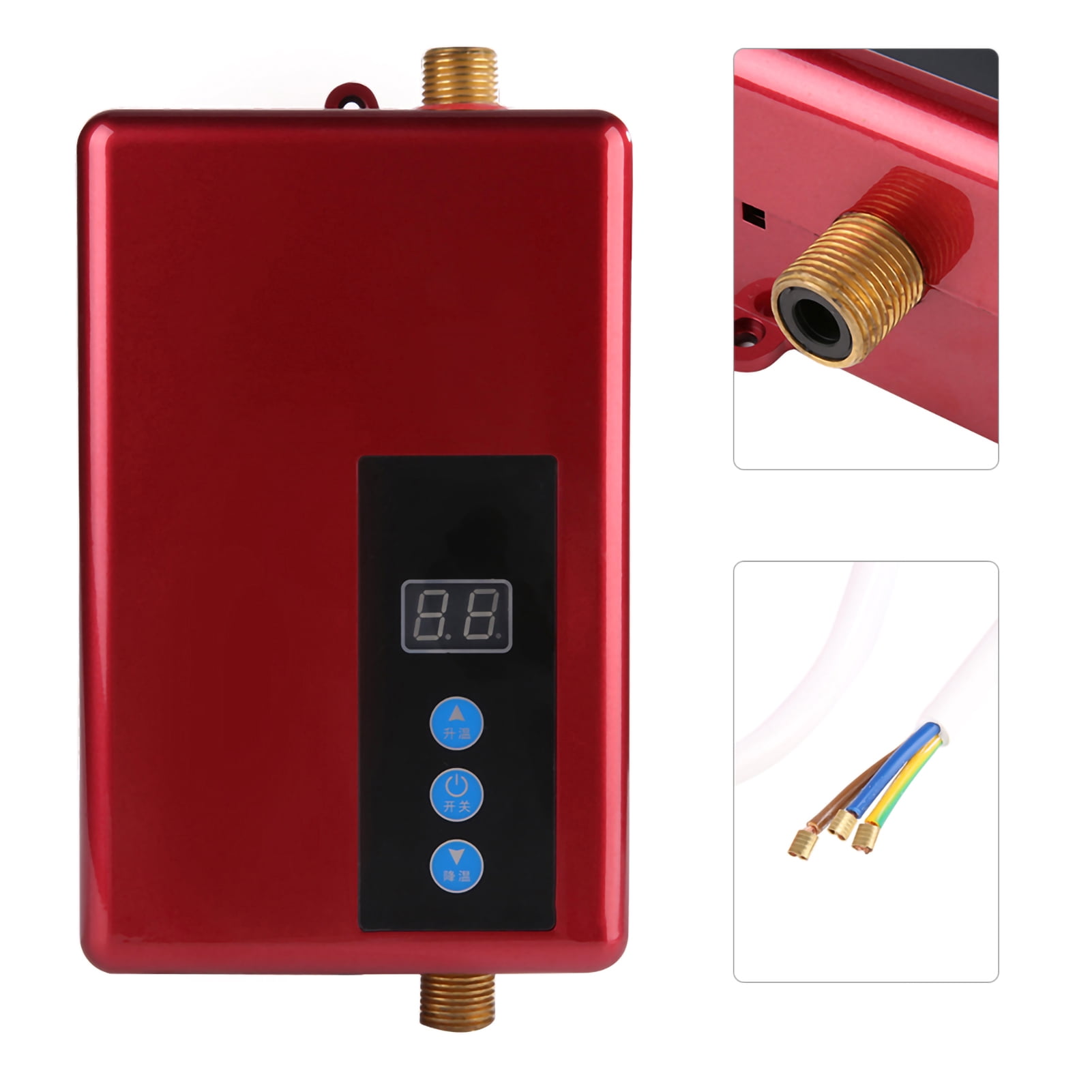 BIMZUC 220V 5.5KW Mini Instant Electric Water Heater Tankless Shower Hot Water System for Kitchen Bathroom Red 8.66 x 5.51 x 2.56 inches / 220 x 140 x 65 mm