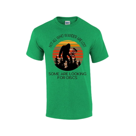 Not All Those Who Wander Are Lost Disc Golf Bigfoot Mens Short Sleeve T-shirt Graphic Tee-Heather Irish Green-6xl
