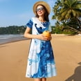 thumbnail image 4 of Fotbe Blue White Fluid Art Vestido Largo de Moda para Mujer, Vestido Tipo Camiseta con Manga Corta y Estilo Casual a Rayas y Bloques de Color, 4 of 6