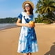 thumbnail image 4 of Fotbe Blue White Fluid Art Vestido Largo de Moda para Mujer, Vestido Tipo Camiseta con Manga Corta y Estilo Casual a Rayas y Bloques de Color, 4 of 6