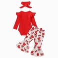 thumbnail image 5 of NOLDARES Baby Girl Clothes Newborn Infant Fall Winter Outifts Ribbed Ruffle Long Sleeve Romper Pant Outfit Set 3pcs 0-24 Months(Red,0-3 M), 5 of 9