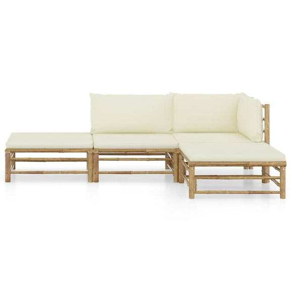 vidaXL 4 Piece Patio Lounge Set with Cream White Cushions Bamboo