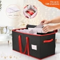 thumbnail image 2 of Christmas Ornament Storage Box,  Xmas Decoration Organizer with Adjustable Dividers - Storage Container Keeps 128 Holiday Ornaments 3-Inch, Dual Zipper Closure, 600D Tear-Proof Material(Black), 2 of 5