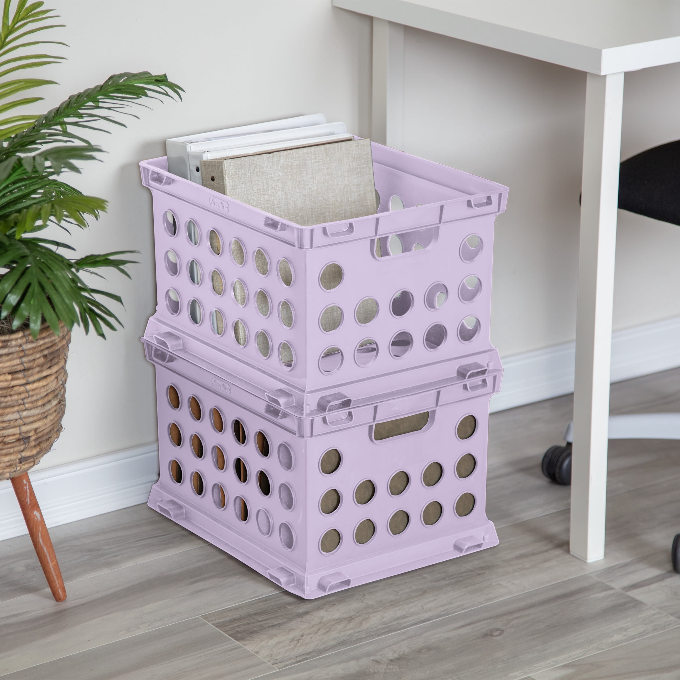 Sterilite File Crate, Versatile Plastic Storage Bin with Through Handles, Fits Letter & Legal-sized Hanging Files, Stackable, Lavender