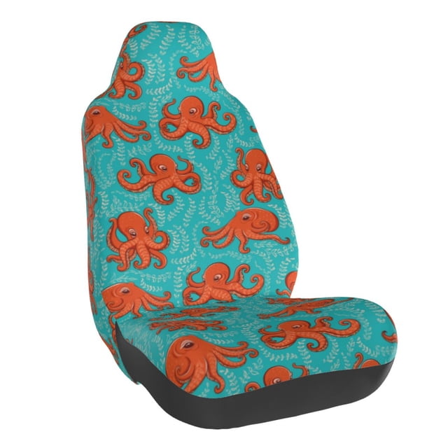 Wukai Fun Octopus Full Set Car Seat Covers with Soft Padding Universal Auto Front Seats Protector and Cushion Mat
