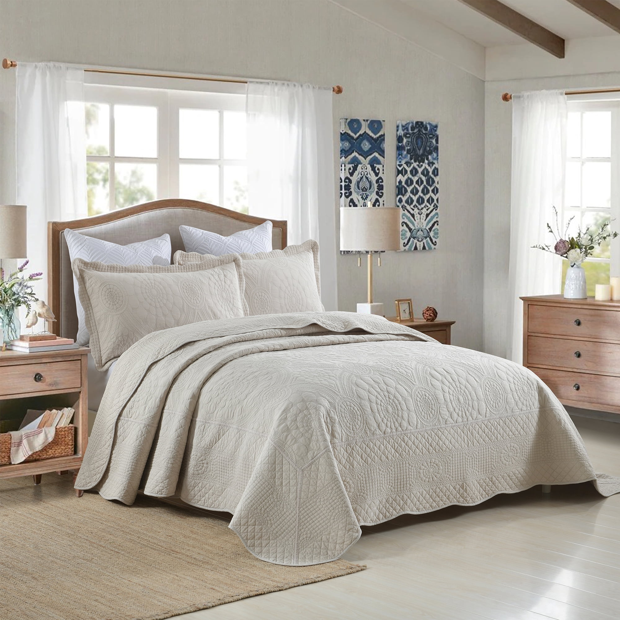 MarCielo 3-Piece Elegant Beige Coverlet Sets, King