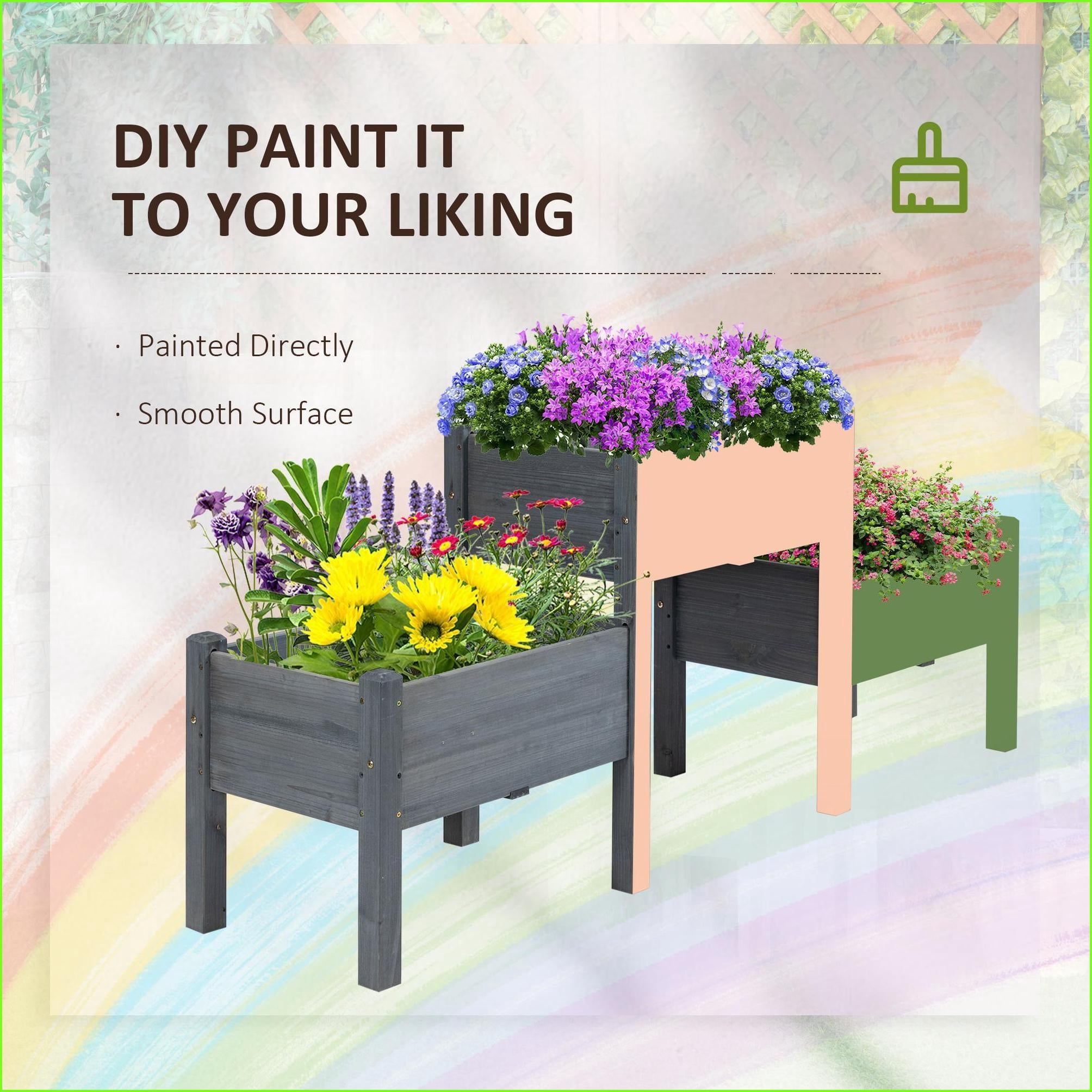 Raised Garden Bed, 3-Box Elevated Solid Wood Planter for Backyard Vegetables Herbs Flowers | Gray | Wood