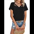 thumbnail image 3 of Tops con Escote en V y para Mujer, Camisetas de Verano, Camisetas Informales Lisas de Corta, Camisetas Negras M, 3 of 10
