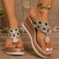thumbnail image 2 of Rokment Glitter Rhinestones Pearl Platform Flip Flops Backless Slip on Dress Sandals for Women Ethnic Boho Delicate Wedge Chunky Heels Slides Summer Slippers Black Size 6.5, 2 of 6