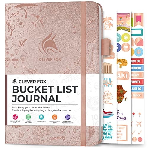 Diario Lista Deseos Clever Fox libro viaje inspirador recuerdos aventuras cuaderno motivacional A5 5.8x8.3 tapa dura oro rosa