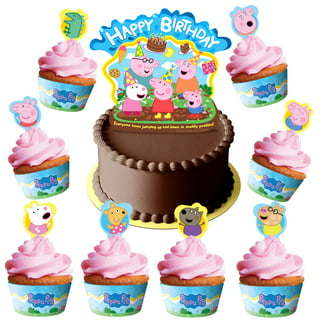 Personalised Peppa Pig Cake Topper Set Kids Birthday Decor Edible Glue - 4  Pcs 
