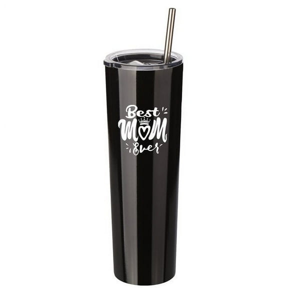 Best Mom Ever Gift - Ezprogear 34 oz Stainless Steel Skinny Tumbler Insulated Cup for Mother Birthday Gifts with Lid & Straw (Black)