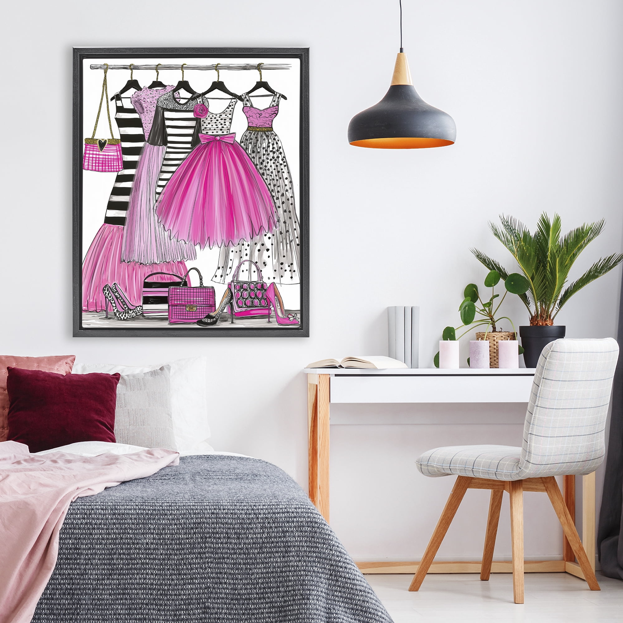 Stupell Industries Chic Pink Tulle Dresses Black Framed Floater Canvas Wall Art, design by Jess Stempel