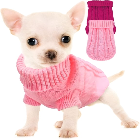 TELOLY XXS Dog Sweater, 2 Pieces Turtleneck Knitted Chihuahua Sweater Yorkie Teacup Dog Clothes Small Dogs Girl Winter Warm Sweaters Pet Cat Sweater Cold Weather Puppy Clothes XX-Small