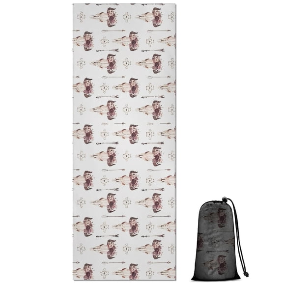 White Buffalo Skull Flower Pattern Hot Yoga Mat Towel Non Slip for Hot Yoga - Quick-Drying Yoga Mat Cover with 4 Corner Pockets with Travel Bag - Hot Yoga Towel Non Slip 70"x26"