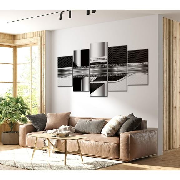 Tiptophomedecor Glam Canvas Wall Art - Modern Composition - 5 Pieces Stretched & Framed