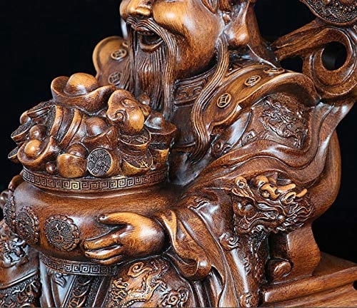 Fengshui The Statues God of Fortune Hold Treasure Bowl Resin Artware Home Décor
