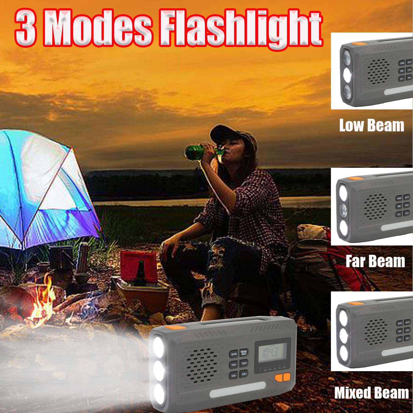 2000mAh/7400mWh Solar Emergency Radio, AM/FM/NOAA Weather Radio, Hand Crank Radio Flashlight Cell Phone Charger & Night Light for Home Supplies, with Digital Display & Battery Compartment, SOS Alarm