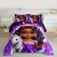 thumbnail image 2 of Castle Fairy Kids Girls Black Girl Princess 3 Pieces Queen Comforter Set,Magical Animal Unicorn Ultra Soft Bedding Sets,Bling Glitter Bedding Comforter Set Breathable,Super Cozy Room Decor, 2 of 8