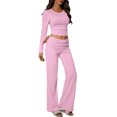 thumbnail image 2 of Stichou Women's 2026 Long Sleeve Tracksuits Two Piece High Waist Bell Buttom Loungewear Pants Sets Casual Outfits Streetwear Pink L, 2 of 9