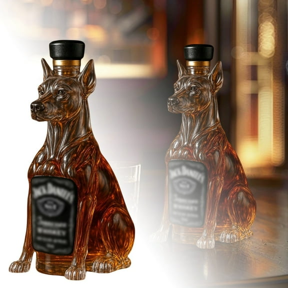 LLDYYDS Bottle Doberman 10oz Novelty Glass Decanter Creativity Animal-Themed Barware Clear Glassware Art Decor Hand-Blown Unique Home Bar Accessories Gift