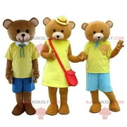 BIGGYMONKEY 3 brown teddy bear mascots dressed in yellow, bear costumes