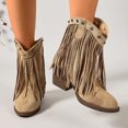 thumbnail image 2 of SACFOF Cowboy Boots for Women Ankle Western Fringe Booties Low Heel Rivet Boots, 2 of 6