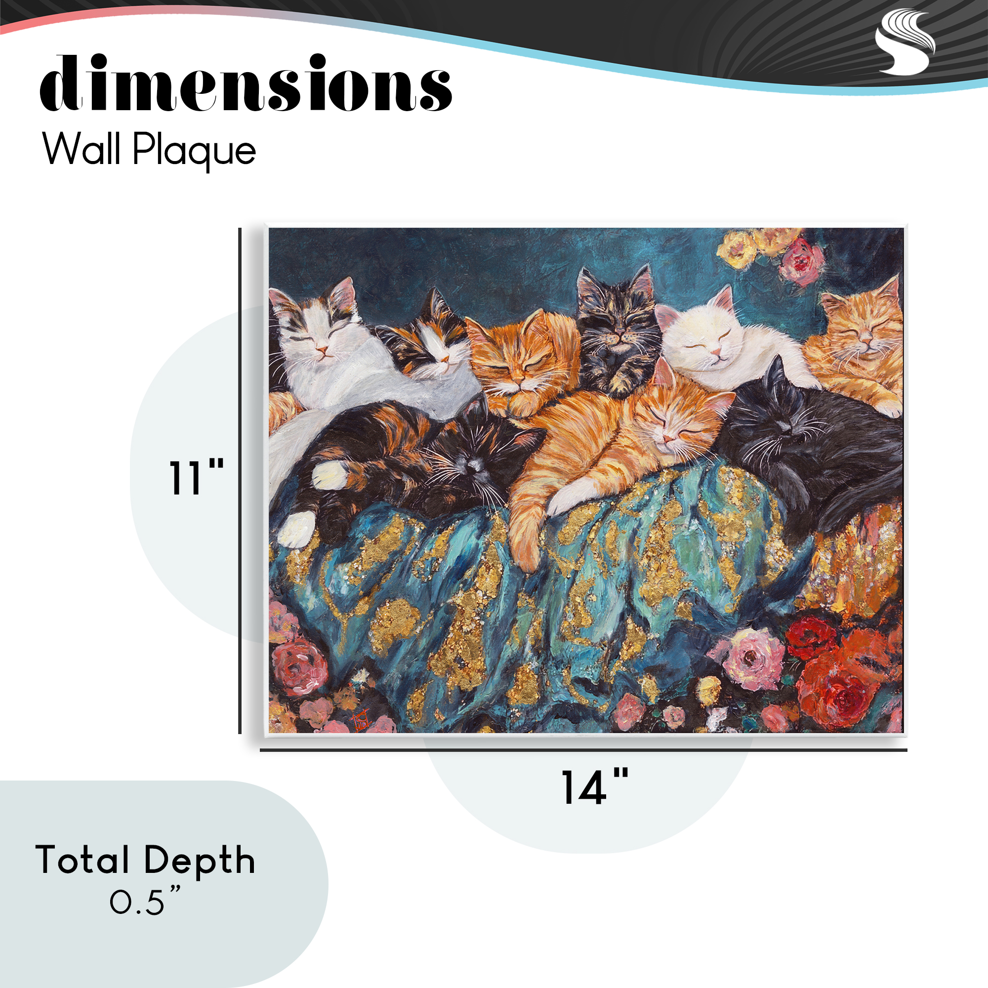 Sleepy Kitty Crowd with Flowers Wall Plaque Art, design by Sara Culpepper
