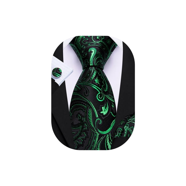 Set de Corbata Barry.Wang Verde y Negro con Estampado Floral 150 cm