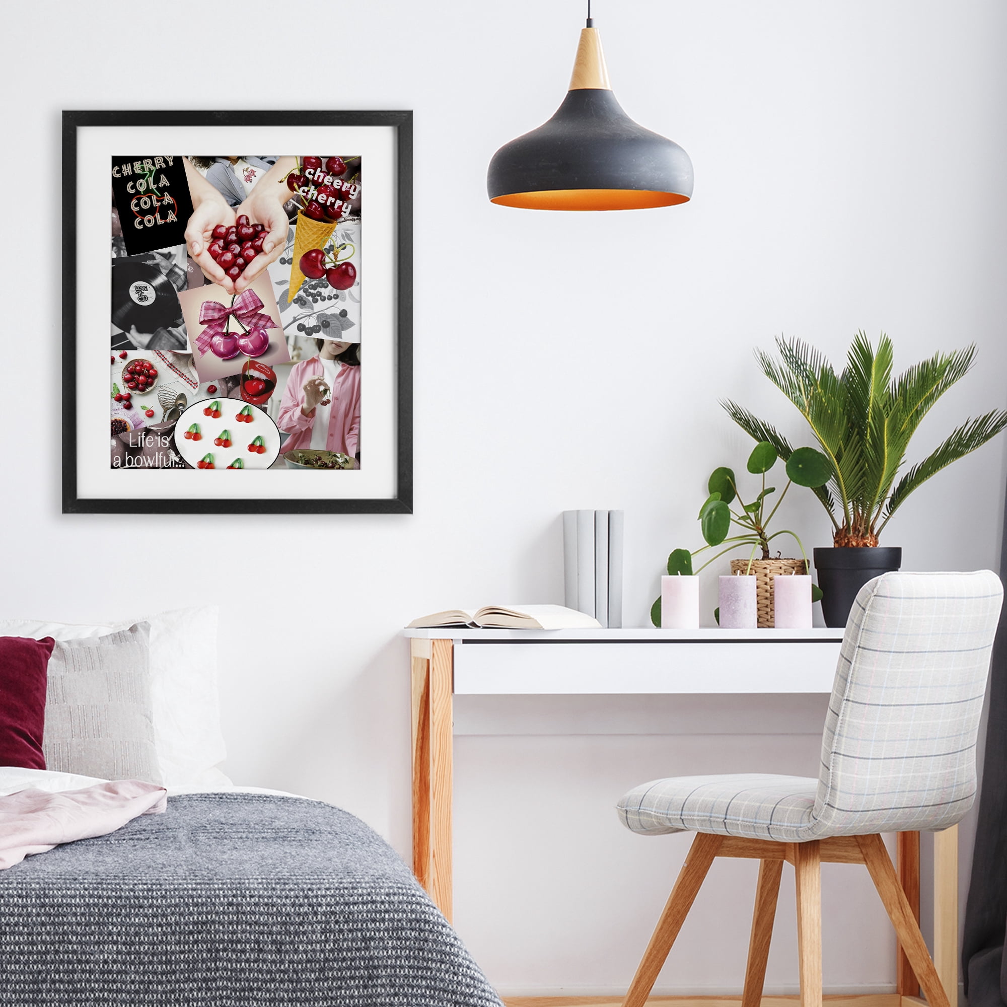 Stupell Industries Retro Cherry Mood Board Black Framed Print Under Glass, design by Grotto Studios