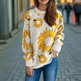 thumbnail image 2 of WRKEKC Women's Sunflower Jacquard Crewneck Knit Pullover Sweater Long Sleeve Casual Retro Floral Pattern Cozy Tops Unique Style, 2 of 10