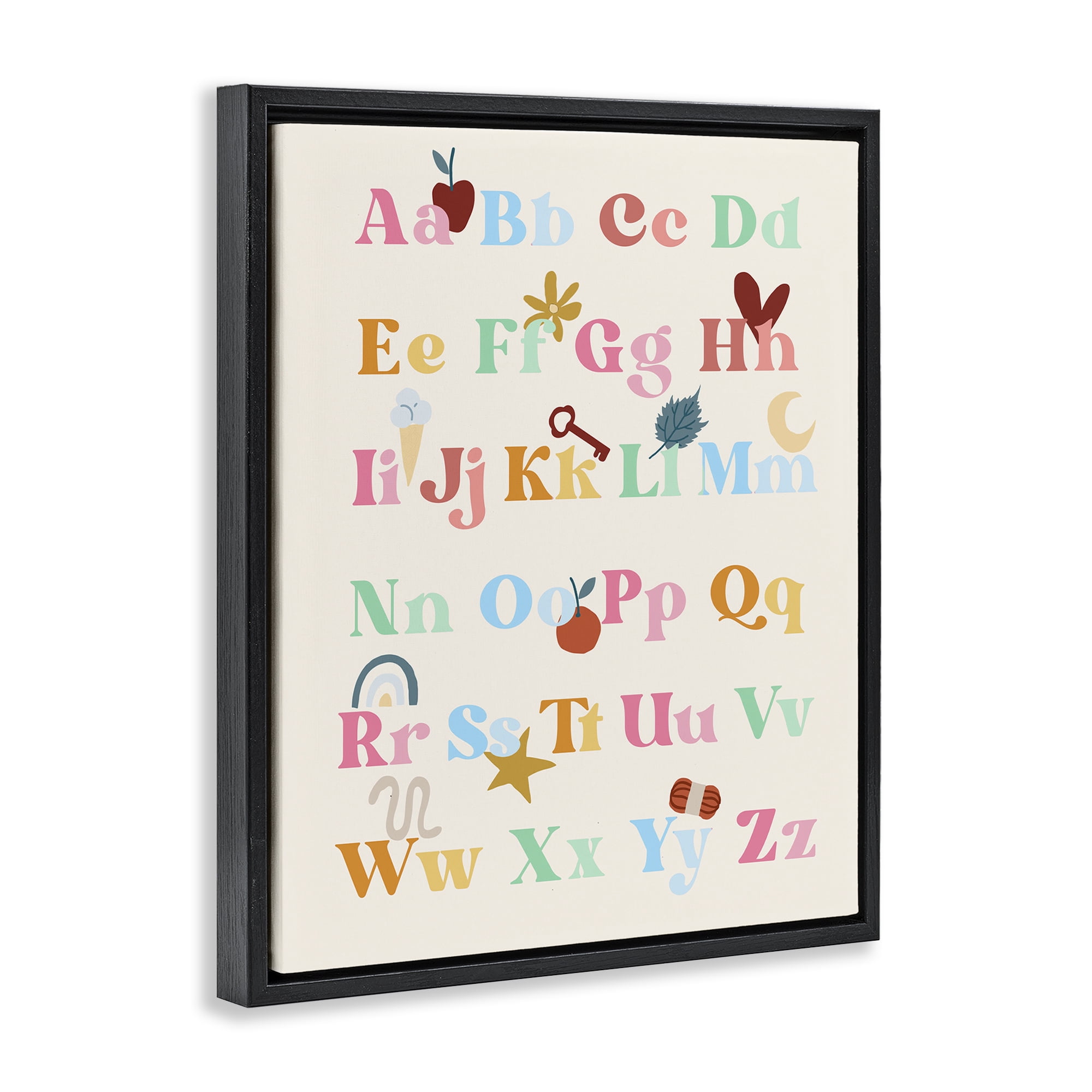 Stupell Industries Fun Alphabet Chart Novelty Painting Black Floater Framed Art Print Wall Art, 17 x 21
