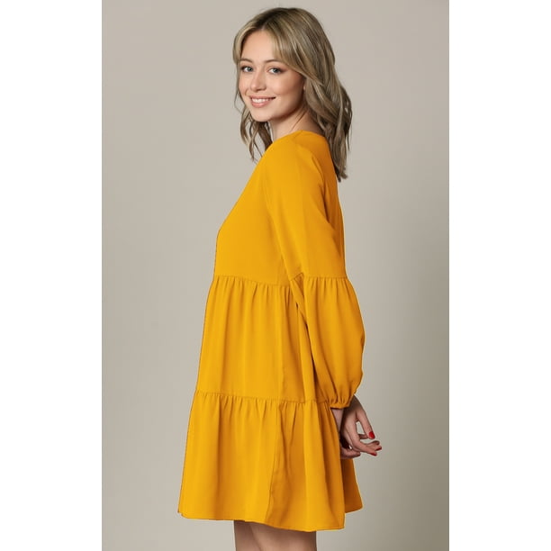 Made by Johnny Women's Casual Long Sleeve V-Neck Loose Flowy Swing Shift  Dress XL MUSTARD - Walmart Business Supplies